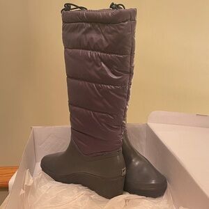 Legacy Women's Quilted Winter Boots - Dark Gray and Purple, wedge heel